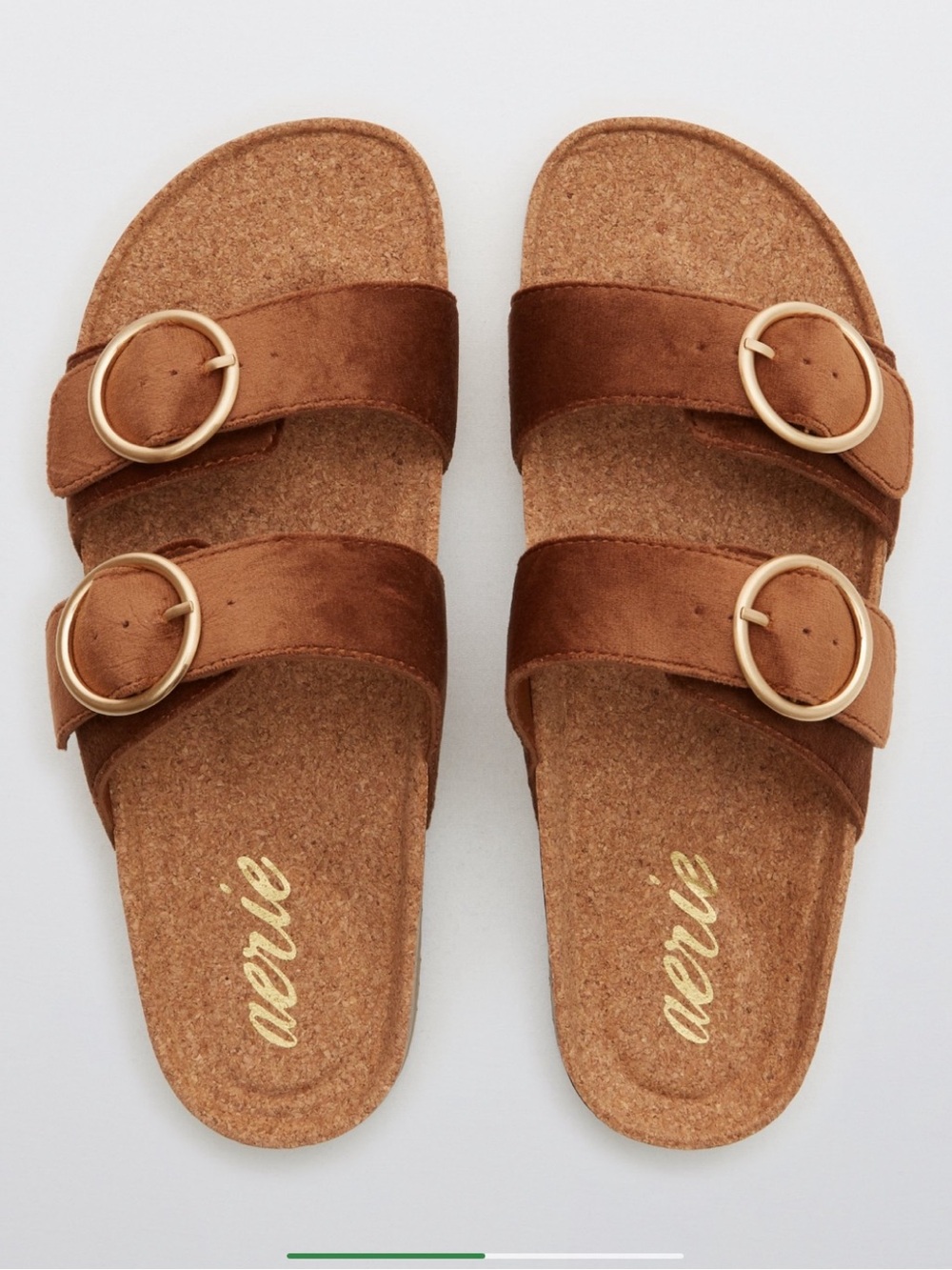 Aerie Velvet Brown Double-Buckle Strap Cork Slide Sandals Size 9 Boho
